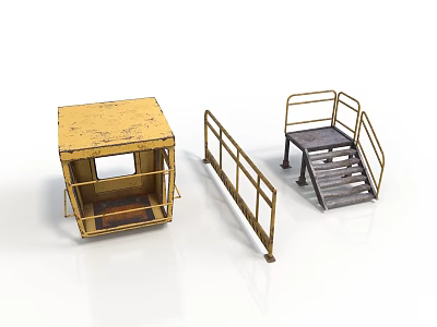 Industrial Equipment Set With Yellow Cabinet Metal Railings And Staircase Platform 3d model