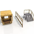 Industrial Equipment Set With Yellow Cabinet Metal Railings And Staircase Platform