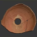 Orange Hand Carved Pottery Sculpture Bowl Shaped With Central Hole And Cracked Details
