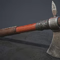 Vintage Handcrafted Axe With Red Wooden Handle And Leather Wrapped Grip