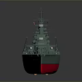 Detailed Warship Model With Green Hull Red Bottom And Naval Equipment