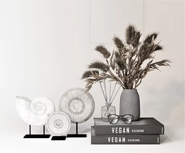 Modern Ornaments Combination Vase Plant Vase Ornaments Book Dried Flower Potted Aloe Wheat Ear 3d model