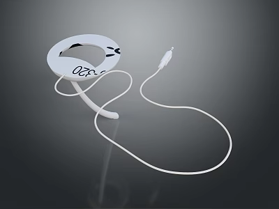 White Circular Electronic Device With Digital Time Display And Connecting Cable 3d model