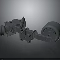 Gray Industrial Mechanical Part With Metal Wheel And Connecting Components Structure