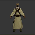 3D Model Character Wearing Long Robe With Hood Straps And Belt