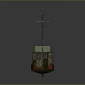 Vintage Style Boat Model With Red Green Hull Tall Mast And Small Cabin