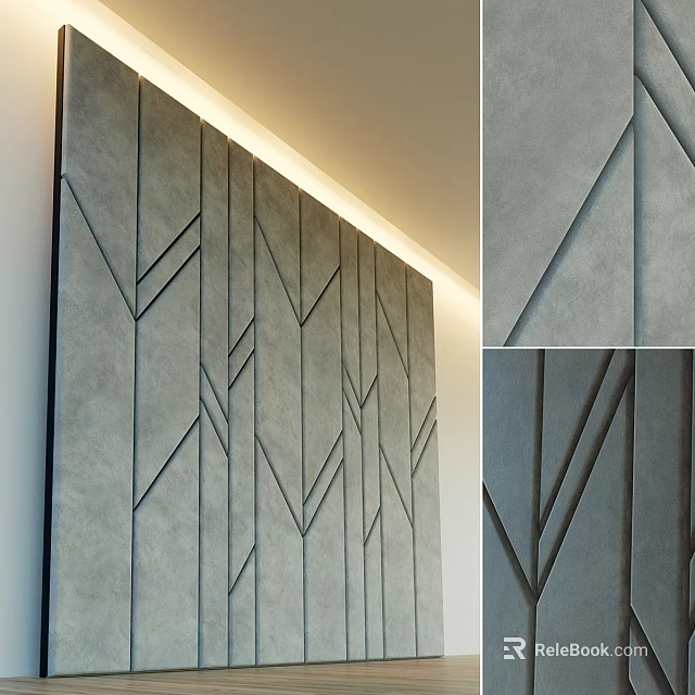 Modern Gray Wall Decor With Geometric Linear Patterns And Interior Lighting 3d model 