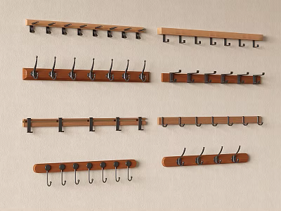 Various Wall Mounted Hooks With Wooden And Metal Designs For Home Decor 3d model