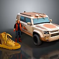Beige SUV Model With Character Figure And Yellow Leopard Print Shoes