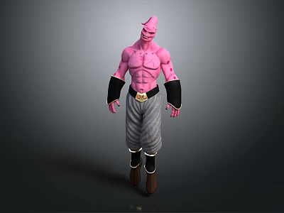 Pink Skinned Muscular Game and Movie Character with Gray Pants Black Wristbands and Golden Belt 3d model