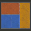 Colorful Dining Table With Orange And Blue Square Top And Metal Wheels