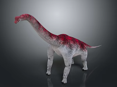 3D Dinosaur Model With White Body Red Spots And Long Neck Standing On Gray Background 3d model