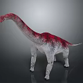 3D Dinosaur Model With White Body Red Spots And Long Neck Standing On Gray Background