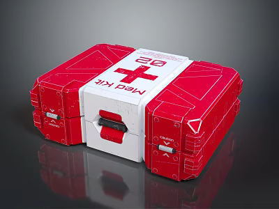 Red First Aid Kit Storage Case With Secure Latch And Emergency Supplies 3d model