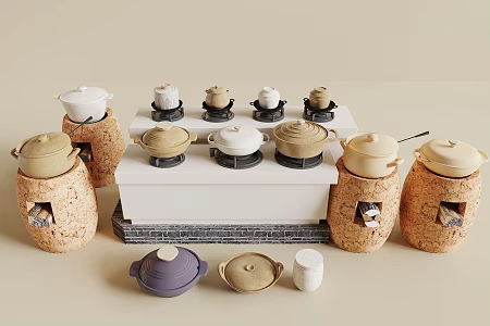 Casserole pot soup casserole mud stove 3d model