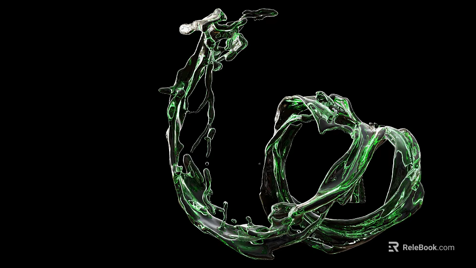 Dynamic Abstract Green Transparent Liquid Spiral Shape on Black Background 3d model 