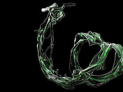 Dynamic Abstract Green Transparent Liquid Spiral Shape on Black Background 3d model