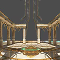 Intricate Fantasy Castle Design Featuring Tall Spires Arched Windows Decorative Columns And Stone Platform