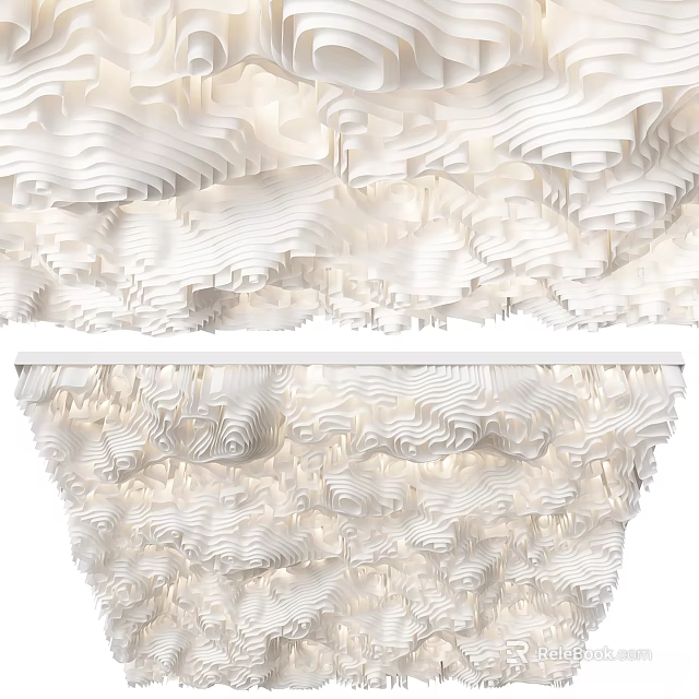 Modern Wavy Ceiling Design With White Textured Layers And Integrated Lighting Effects 3d model 