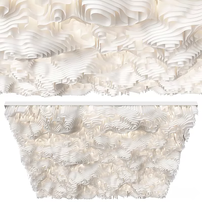 Modern Wavy Ceiling Design With White Textured Layers And Integrated Lighting Effects 3d model