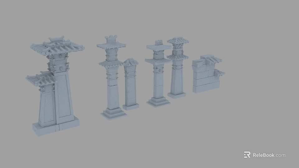 Ancient Chinese Architectural Component Models With Various Columns And Roof Structures 3d model 