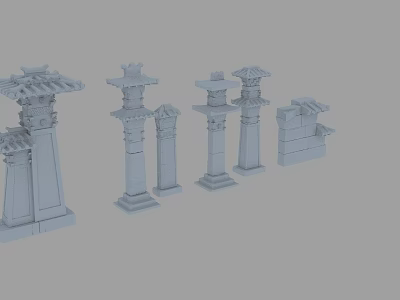 Ancient Chinese Architectural Component Models With Various Columns And Roof Structures 3d model