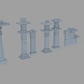 Ancient Chinese Architectural Component Models With Various Columns And Roof Structures 3d model
