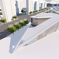 Modern Sales Office Building Features Unique Curved Design Surrounded By High Rises And Green Trees
