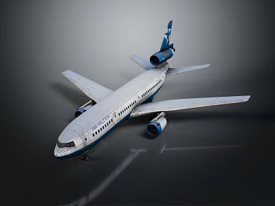 White Airplane Model With Blue Tail Two Engines Wings And Windows 3d model