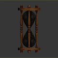 Classic Wooden Hourglass Structure With Black Sandglass And Decorative Pillars