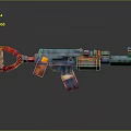 Pixel Art Style Weapon Design For Gaming With Red And Blue Pixelated Details