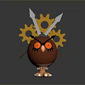 Cartoon Brown Owl Character With Red Eyes Gear And Knife On Head