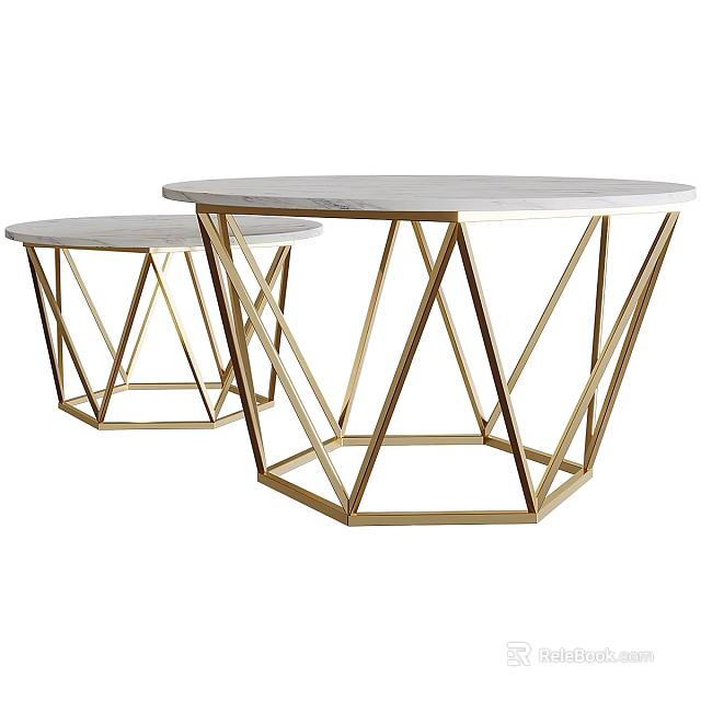 Modern Functional Two Piece Tables With Gold Metal Frame And Marble Top Design 3d model 