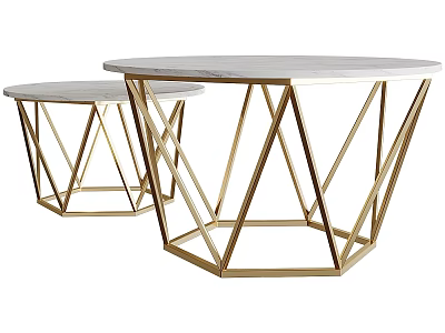 Modern Functional Two Piece Tables With Gold Metal Frame And Marble Top Design 3d model