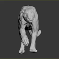 White Tiger Sculpture 3D Rendered With Muscular Details In Standing Pose On Black Background