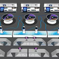 Modern Commercial Equipment With Multiple Digital Display Units White Frames And Blue Accent Lines