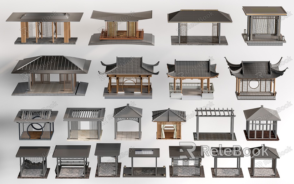 New Chinese Landscape Pavilion Pavilion Gallery Rack model