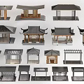 Traditional Chinese Architectural Models With Various Roof Designs And Wooden Structures