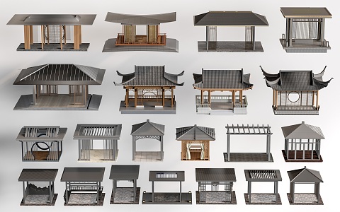 New Chinese Landscape Pavilion Gallery Rack 3d model