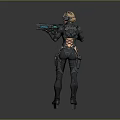 Futuristic Female Warrior In Cybernetic Armor With Advanced Energy Weapon