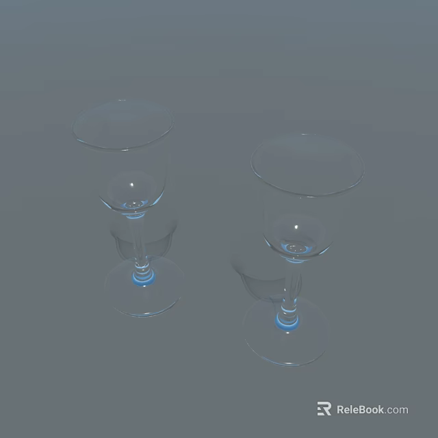 Two Transparent Glass Wine Glasses With Tall Stems On Gray Background 3d model 