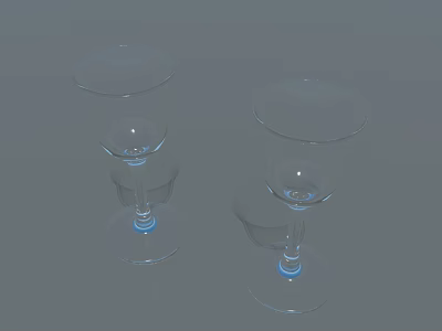 Two Transparent Glass Wine Glasses With Tall Stems On Gray Background 3d model