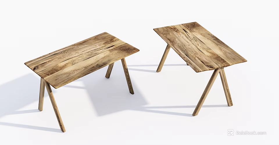 Modern Wooden Desks Featuring Minimalist Design Slender Legs And Natural Wood Grain Surface 3d model 