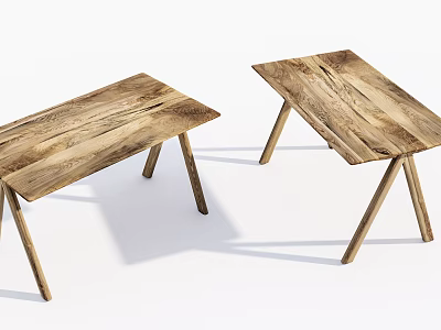 Modern Wooden Desks Featuring Minimalist Design Slender Legs And Natural Wood Grain Surface 3d model