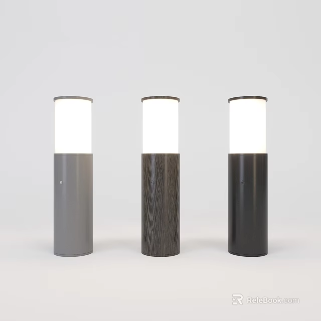 Outdoor Column Lights With Three Color Options Gray Wood Grain And Black White Luminous Tops 3d model 