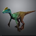 Colorful 3D Dinosaur Model With Yellow Crest Green Brown Body Standing Pose