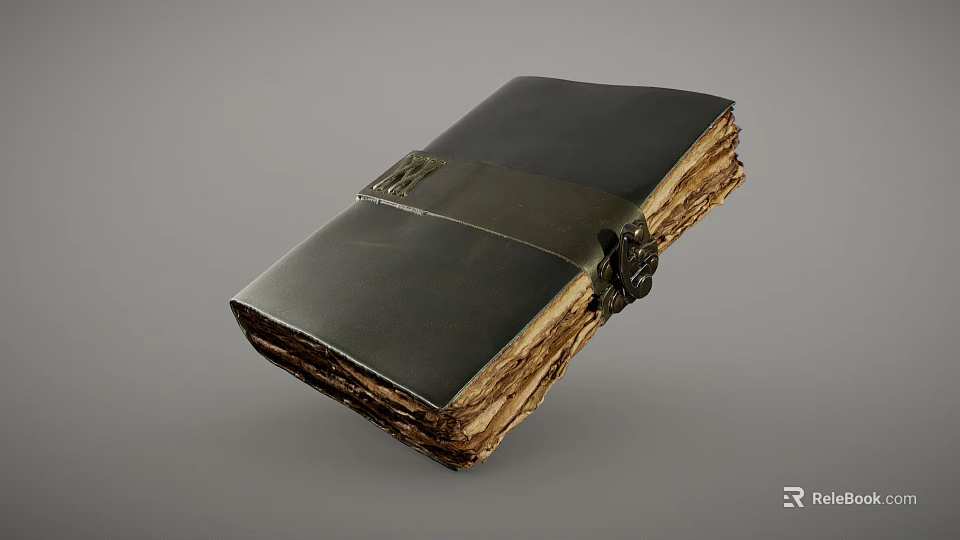 Antique Leather Bound Book With Dark Cover Metal Clasp And Yellowed Pages 3d model 