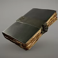 Antique Leather Bound Book With Dark Cover Metal Clasp And Yellowed Pages 3d model