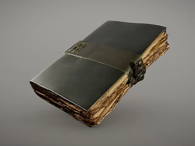 Antique Leather Bound Book With Dark Cover Metal Clasp And Yellowed Pages 3d model