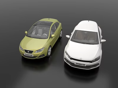 Two SEAT Leon Sedan Cars Showcasing Green And White Exterior Design 3d model